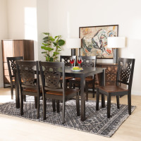 Baxton Studio Luisa-Dark BrownWalnut-7PC Dining Set Baxton Studio Luisa Modern and Contemporary Two-Tone Dark Brown and Walnut Brown Finished Wood